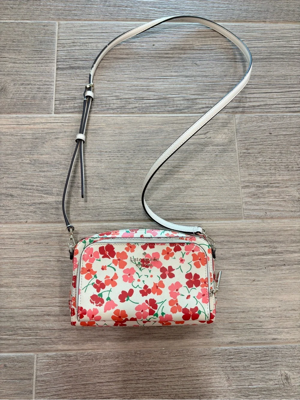 Kate Spade KG471 Staci Sunny Floral Dual Zip Around Crossbody Pink Multi